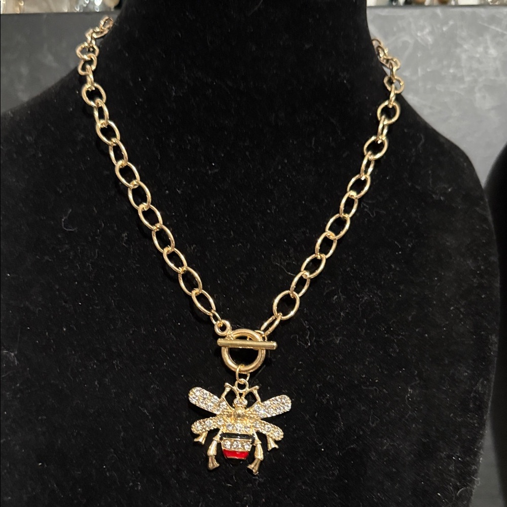 Gold Bee Pendant Necklace with Crystal Accents - Unbranded